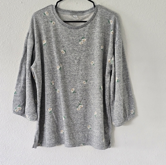 Old navy women's floral blouse size xl gray yellow color round neck 3/4  sleeves - Picture 4 of 7